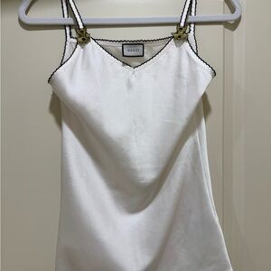 Gucci Ivory and Red Satin Tops with Black Trim